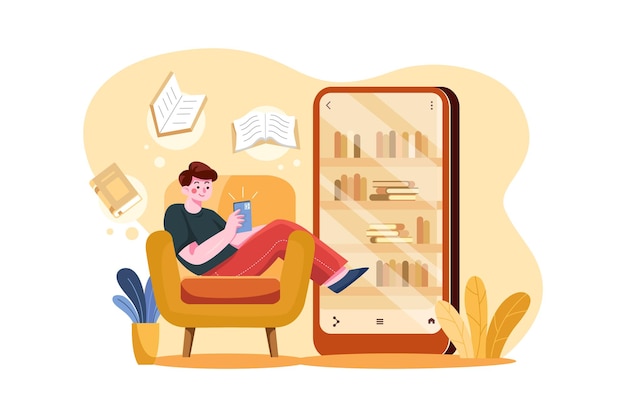 Estudiante seleccionando Ebook en línea de la biblioteca de libros