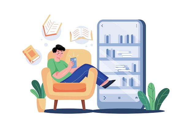 Estudiante seleccionando Ebook en línea de la biblioteca de libros