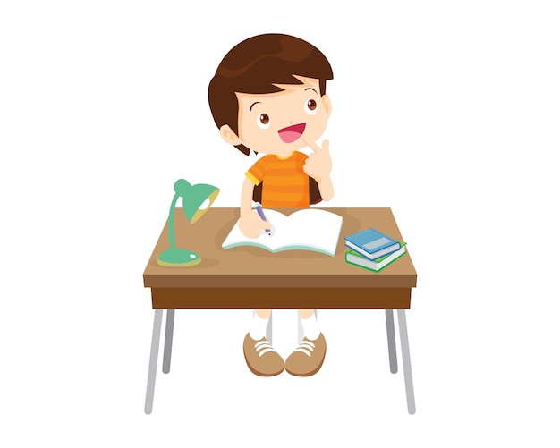 estudiante sentado en el escritorio trabajando para la tarea