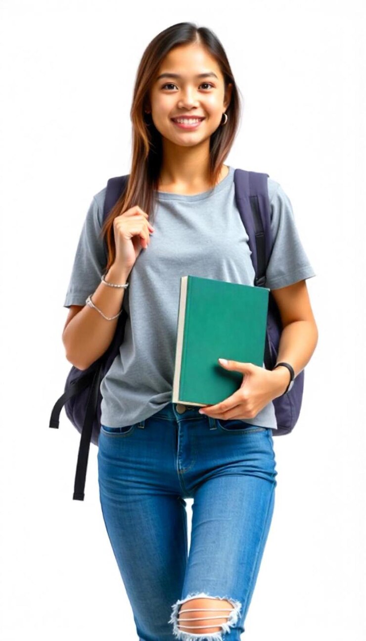 Vector estudiante sonriente con mochila y libro