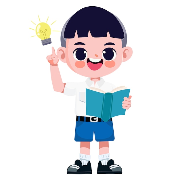 Estudiante tailandés en uniforme leyendo un libro