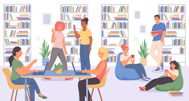 Estudiantes amigables que estudian libros de lectura que trabajan con proyectos en una computadora portátil