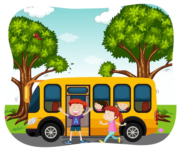 Estudiantes y Autobús Escolar