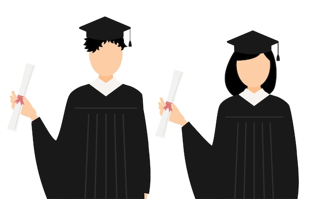 Estudiantes en batas con diplomas.