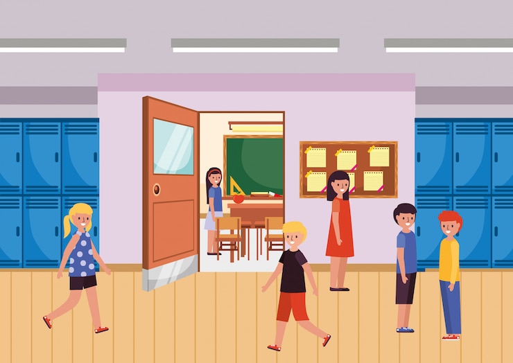 Vector estudiantes en la escuela