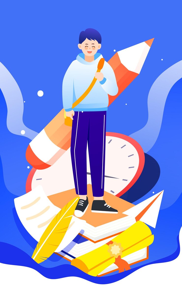 Vector los estudiantes se están preparando para los exámenes con un reloj y lápices en la ilustración de vector de fondo