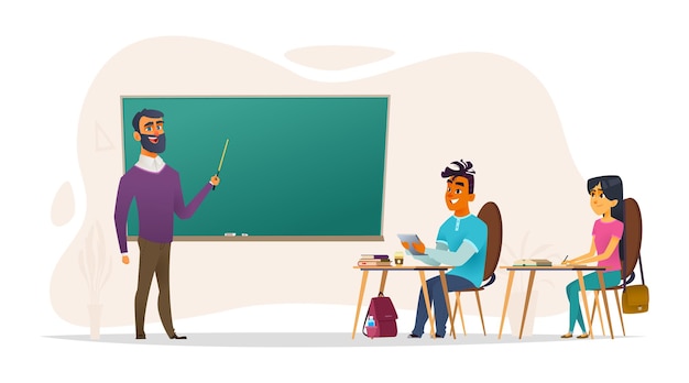 Estudiantes o solicitantes en el aula El profesor dirige una conferencia El concepto de proceso educativo
