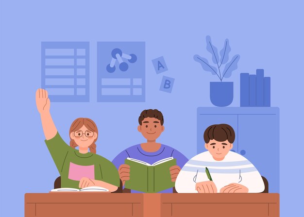 Estudiantes que aprenden y participan en el aula