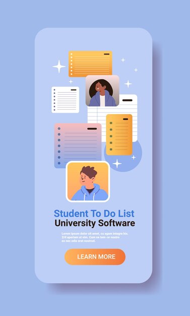 estudiantes de raza mixta tomando notas y organizando información personal en la lista de tareas pendientes del estudiante día de la educación del software universitario aprendizaje electrónico