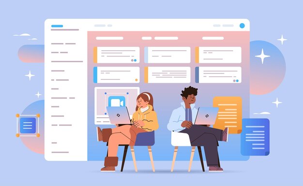 estudiantes de razas mixtas discutiendo durante una reunión virtual en una plataforma en línea para la comunicación y la cooperación día de educación aprendizaje electrónico