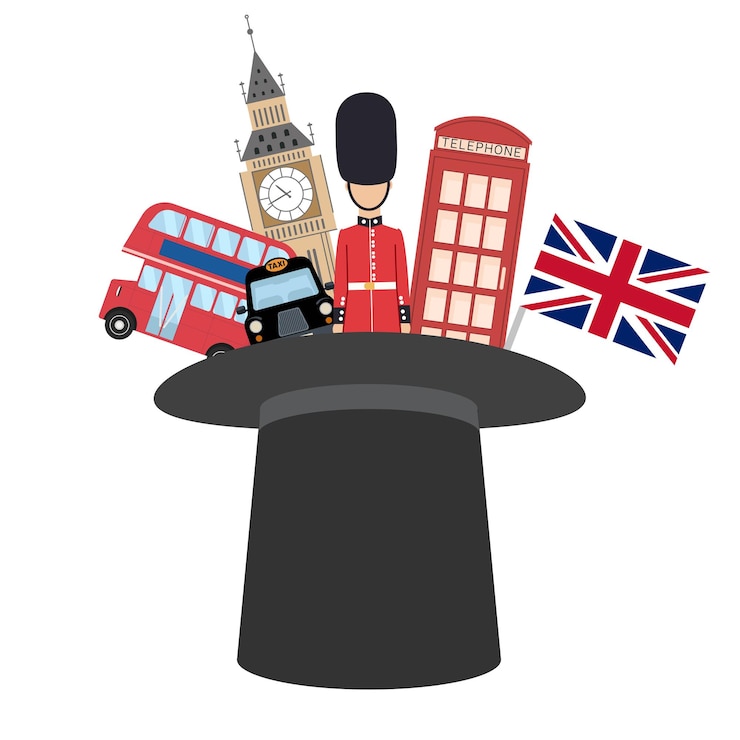 Vector estudiar el concepto inglés inglaterra elementos en la tapa