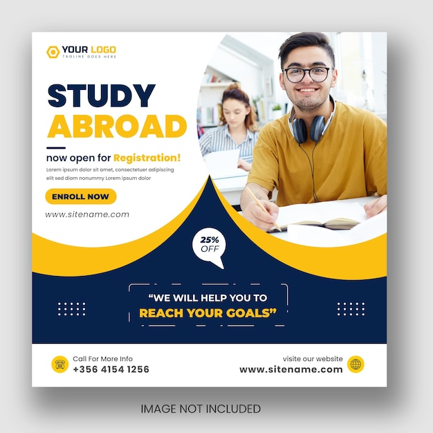 Estudiar en el extranjero y educación superior Diseño de banner web de amp de publicación en redes sociales de Facebook o Instagram