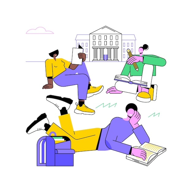 Estudiar ilustraciones de vectores de dibujos animados aislados al aire libre