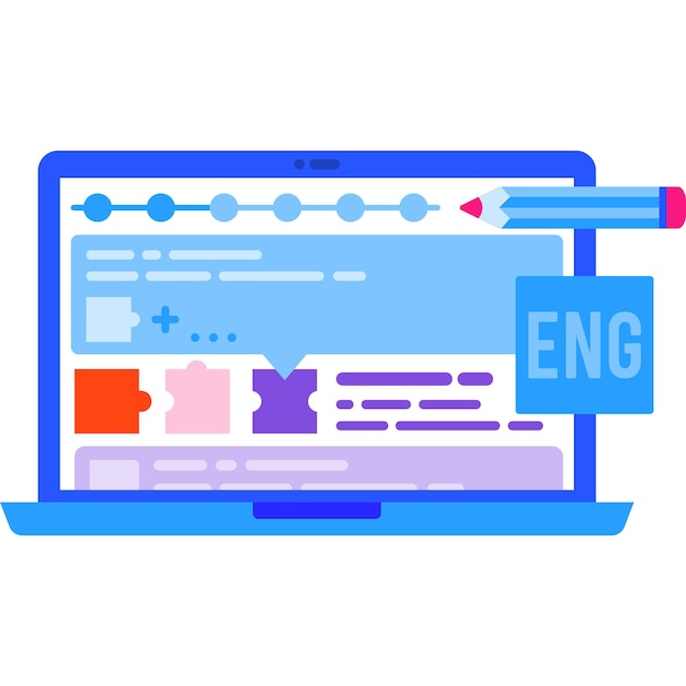Estudiar inglés servicio en línea icono de vector plano Autoeducación y conocimiento Hacer aprendizaje de oraciones Diseño de sitio web de curso de gramática