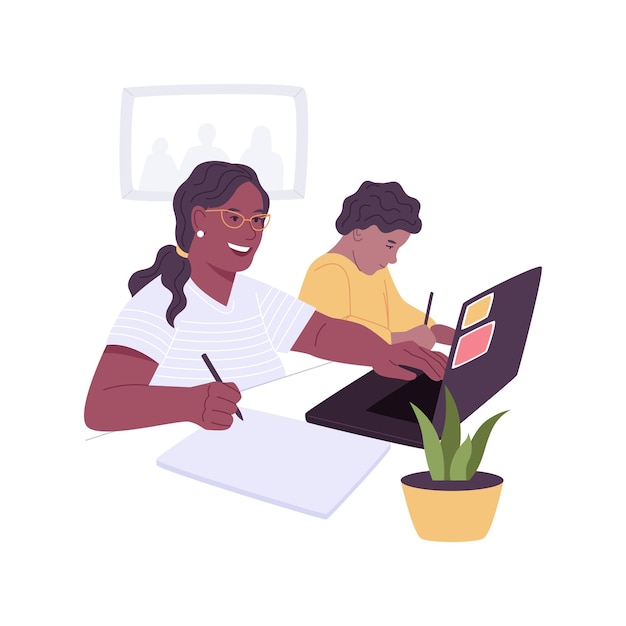 Estudiar durante la licencia de maternidad ilustraciones de vectores de dibujos animados aislados