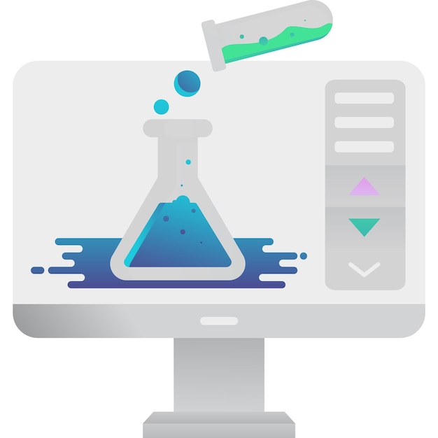 Estudiar química ciencia en línea vector icono plano