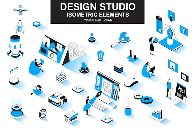 Estudio de diseño de elementos de línea isométrica 3d