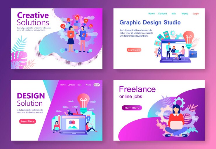 Vector estudio de diseño gráfico de banner web de concepto plano moderno