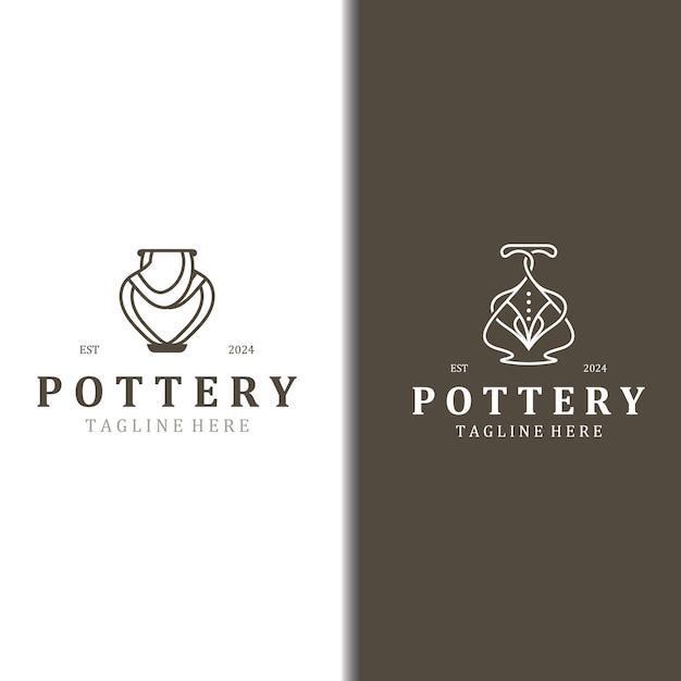 Estudio de diseño de logotipo hecho a mano de cerámica concepto de letrero tradicional de arcilla en diseño plano simple