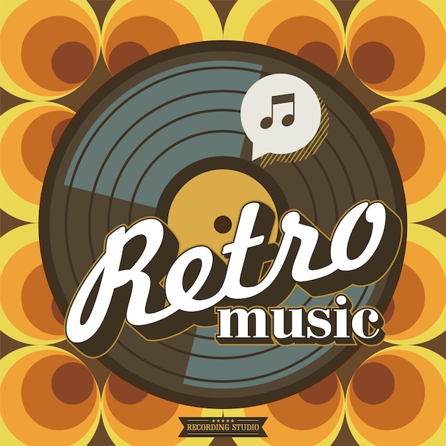 Estudio de grabación. Música retro. El disco de vinilo. Cartel de vector de estilo retro.