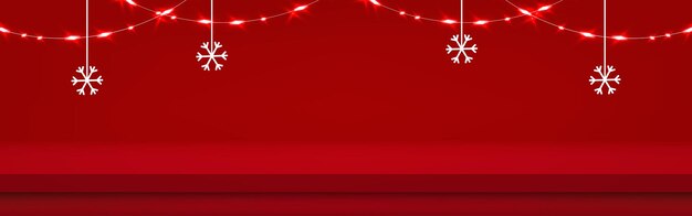 Estudio de Navidad rojo con un copo de nieve decorativo ligero colgado Diseño horizontal Ilustración vectorial