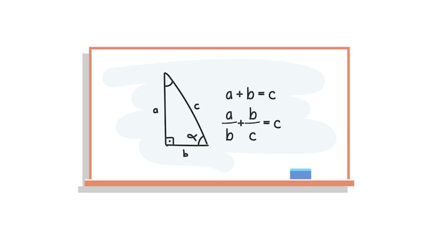 Estudio de números y ejercicios matemáticos que calculan en la pizarra en la ilustración de vector plano de lección