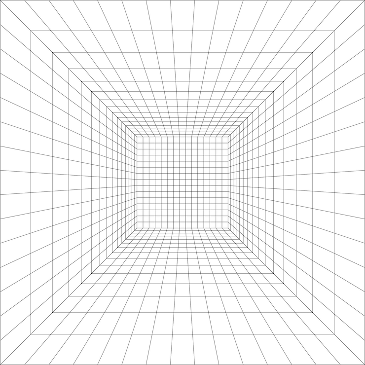 Vector estudio de sala o marco de alambre de portal en perspectiva estructura de cuadrícula de caja malla en dimensión 3d
