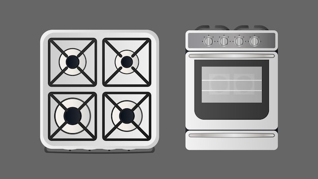 Estufa en un estilo realista. Horno moderno para la cocina. Aislado. Vector.