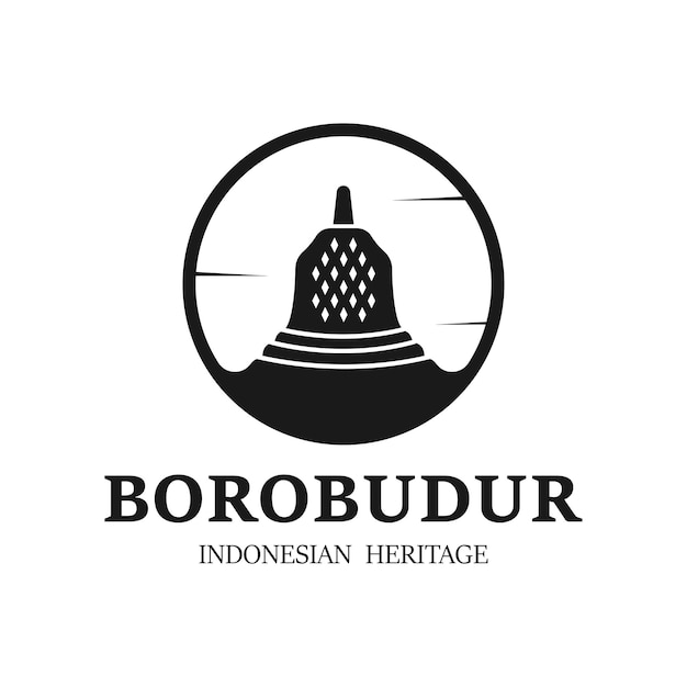 Estupa del templo de piedra de Borobudur Patrimonio indonesio Diseño del logotipo de silueta