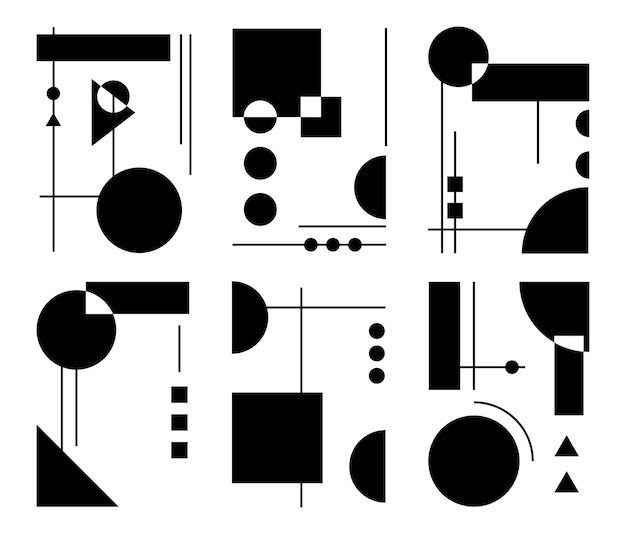 Et de póster negro con forma geométrica y conjunto de líneas diseño de patrón abstracto arte de línea
