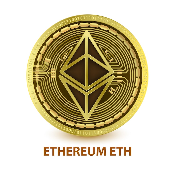 Vector ethereum gold coin cryptocurrency blockchain tecnología alternativa de reemplazo de moneda digital.