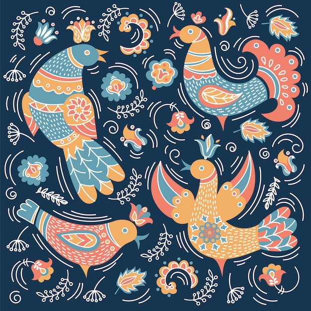 ETHNO BIRD Ornamento popular decorativo Imprimir ilustración vectorial