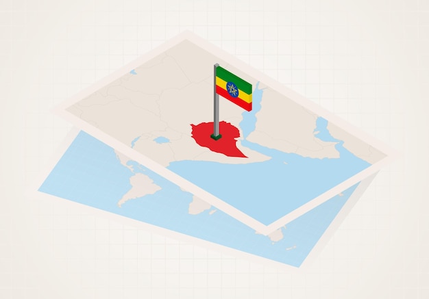 Etiopía seleccionada en el mapa con la bandera 3D de Etiopía