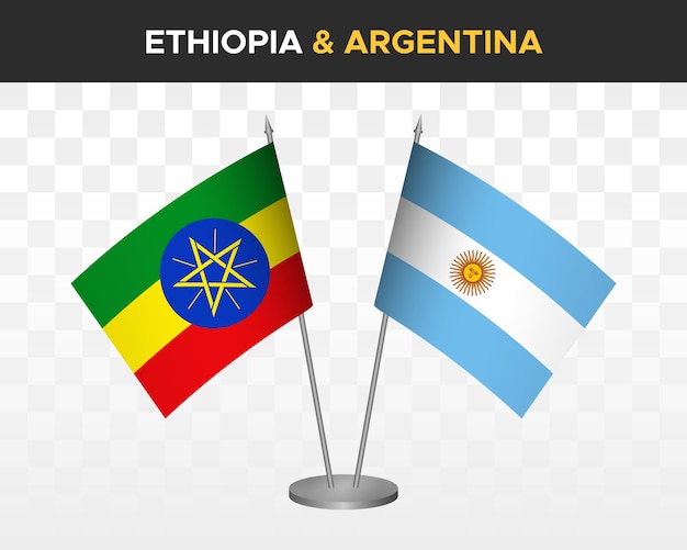 Etiopía vs argentina escritorio banderas maqueta aislado 3d vector ilustración mesa banderas