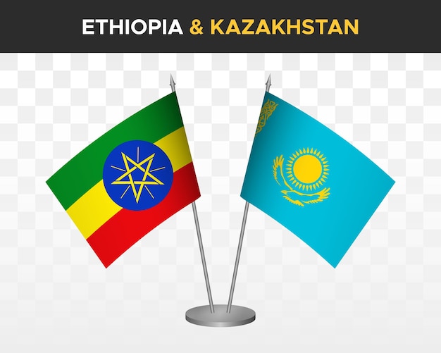 Etiopía vs kazajstán maqueta de banderas de escritorio aislado 3d vector ilustración banderas de mesa