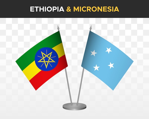 Etiopía vs micronesia escritorio banderas maqueta aislado 3d vector ilustración mesa banderas