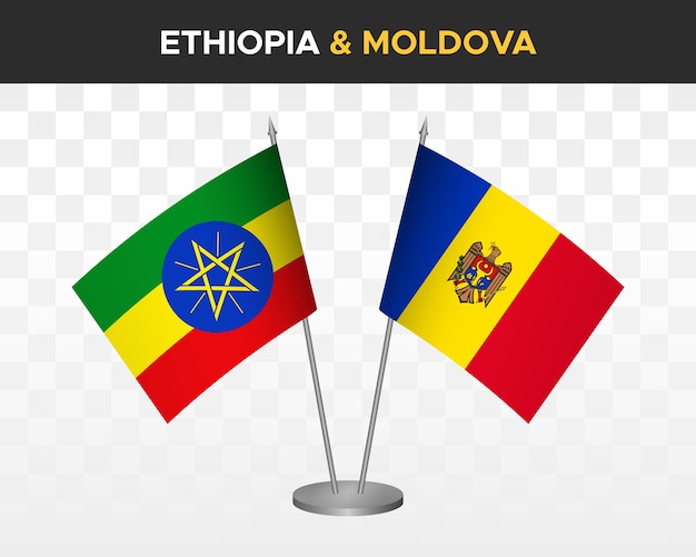 Etiopía vs moldavia escritorio banderas maqueta aislado 3d vector ilustración mesa banderas