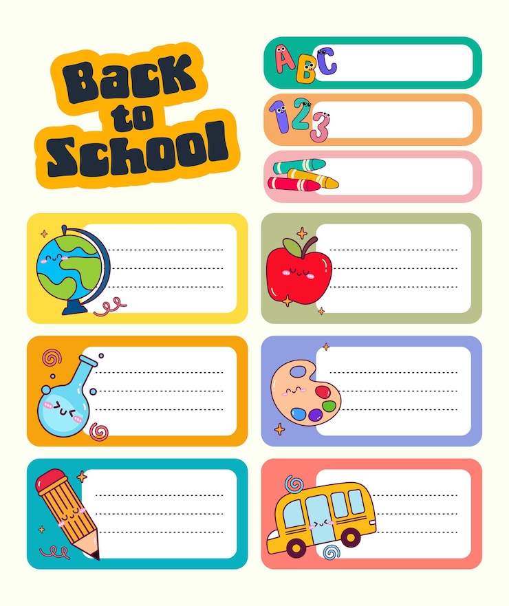 Vector etiqueta adhesiva dibujada a mano de vuelta al tema de la escuela