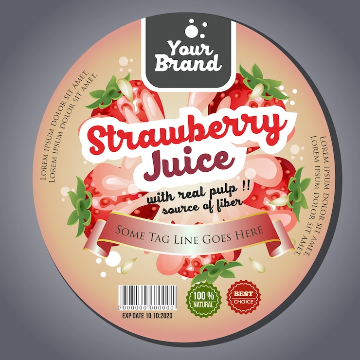 etiqueta adhesiva de jugo de fresa