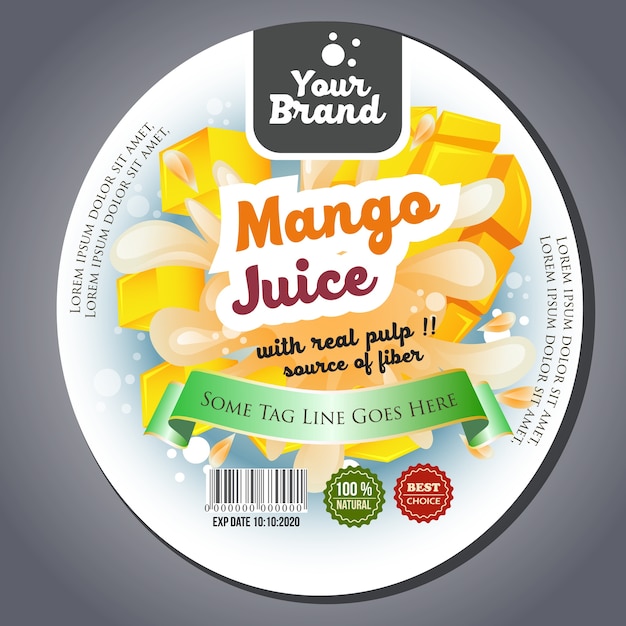 Etiqueta adhesiva de jugo de mango