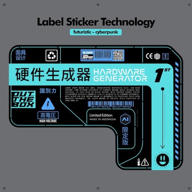 Etiqueta Adhesiva Tecnología Cyberpunk