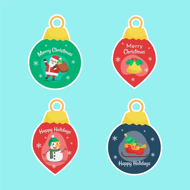 Etiqueta de adorno de navidad etiqueta linda colección de dibujos animados planos dibujados a mano