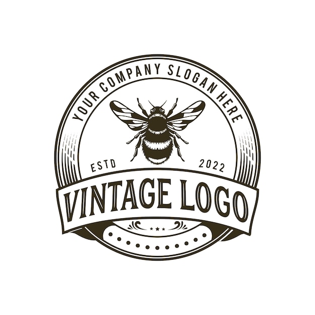 Etiqueta aislada de insignia vintage retro de miel natural tradicional