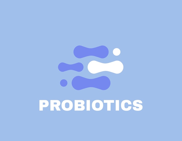 Etiqueta de bacterias probióticas Diseño de logotipo Ingrediente de nutrición saludable para fines terapéuticos Ilustración vectorial