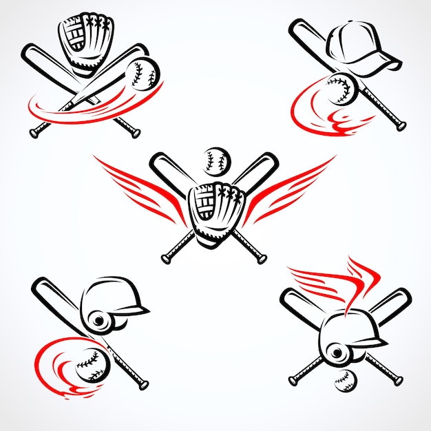 Vector etiqueta de béisbol y conjunto de iconos colección de iconos de béisbal vector