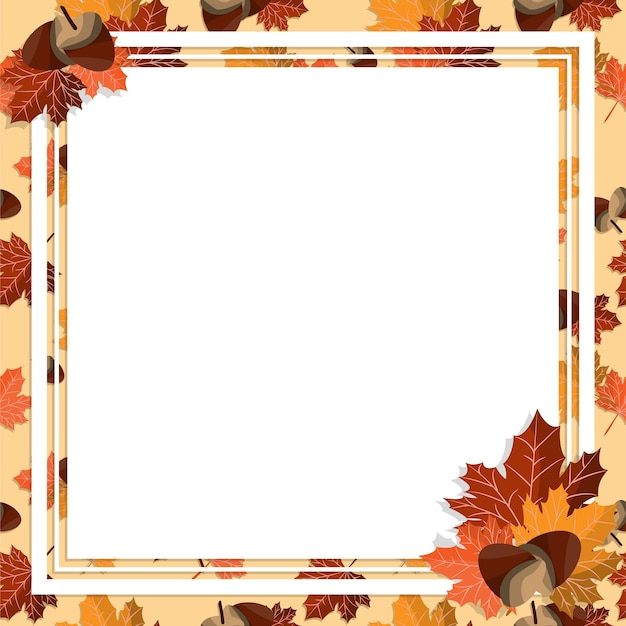 Etiqueta blanca cuadrada en el fondo de hojas de otoño. Marco de hojas de otoño