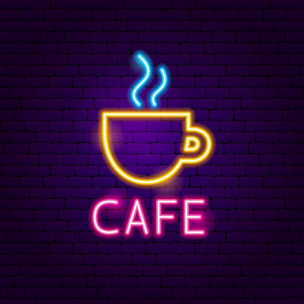 Vector etiqueta cafe neon. ilustración de vector de promoción de bebidas en la calle.