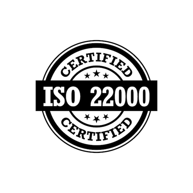 Etiqueta certificada ISO 22000, ilustración de vector de insignia