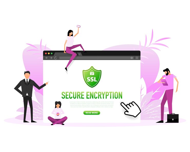 Vector etiqueta de cifrado ssl personas planas banner seguro ilustración vectorial