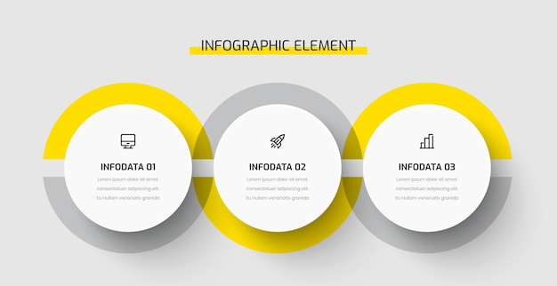 Etiqueta de círculo de presentación de plantilla de infografía empresarial con opciones e iconos de color amarillo 3